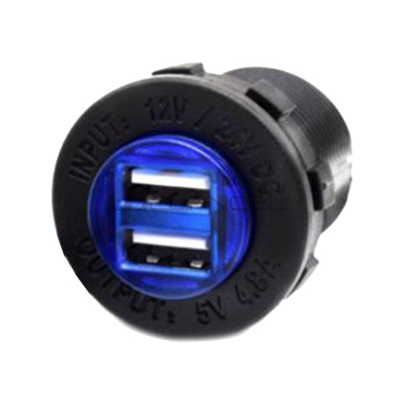 Dual port blue led USB Charger Socket