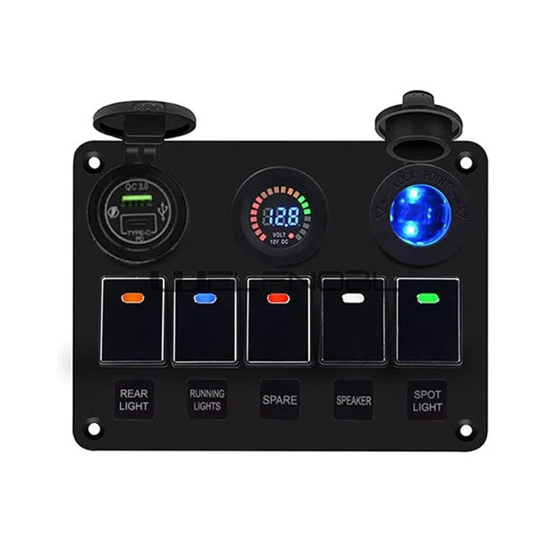QC3.0 Type C Dual USB Charger 5 Gang Rocker Switch Panel