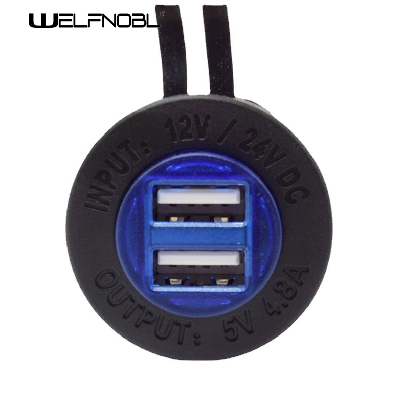 Dual port blue led USB Charger Socket