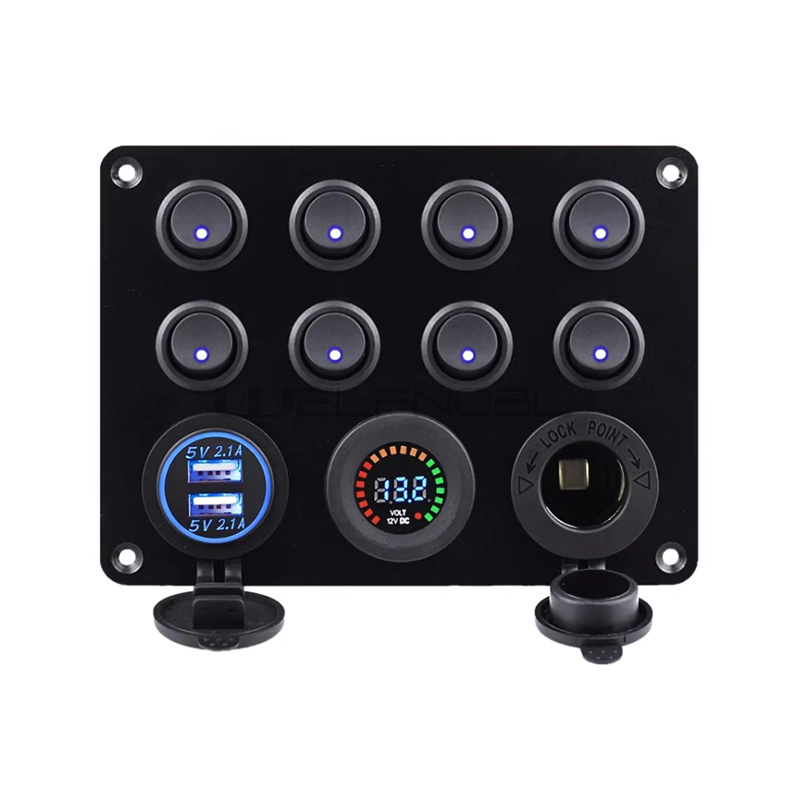 8 Gang Multi-Function Rocker Dual USB Charger Switch Panel