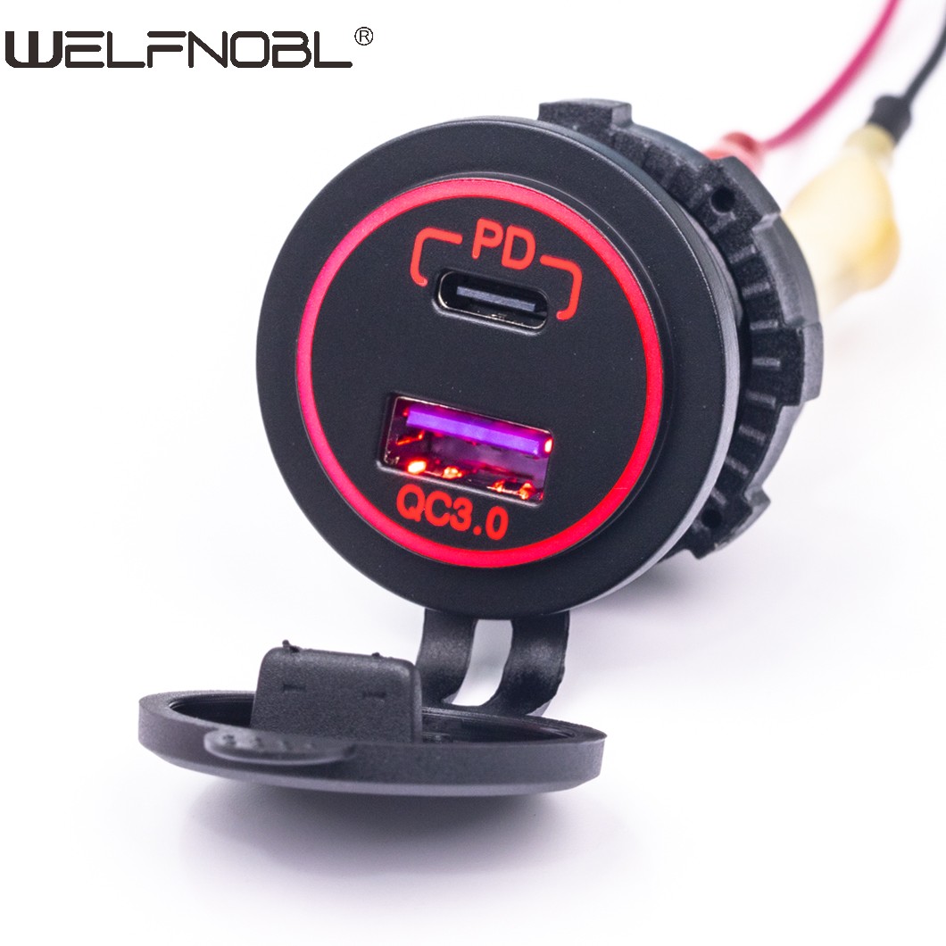 QC3.0 USB socket and  PD socket with blue light for marine