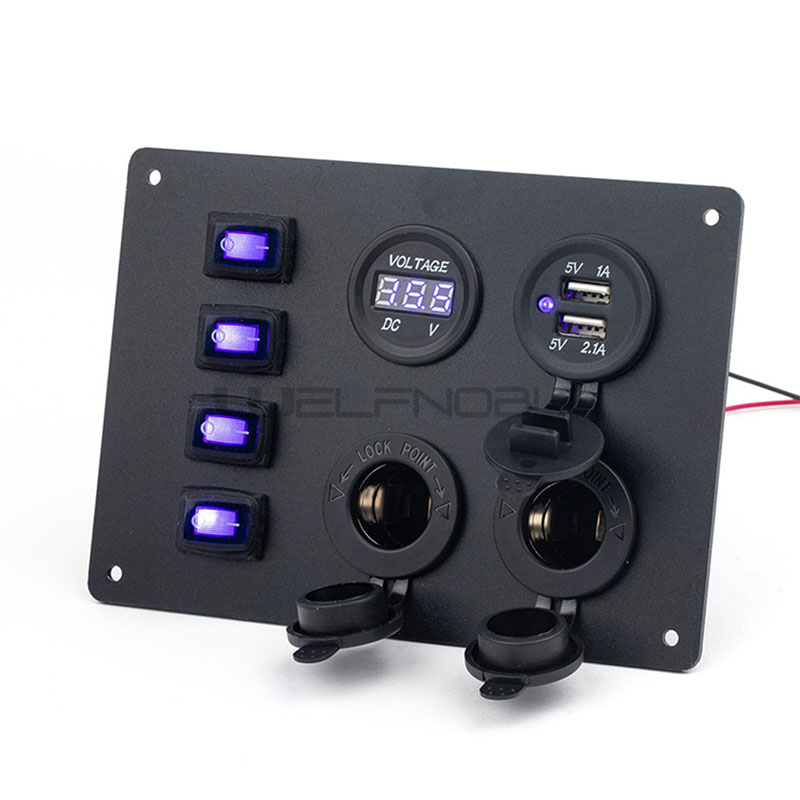 4 Gang Rocker Switch Panel with Dual USB Slot Socket