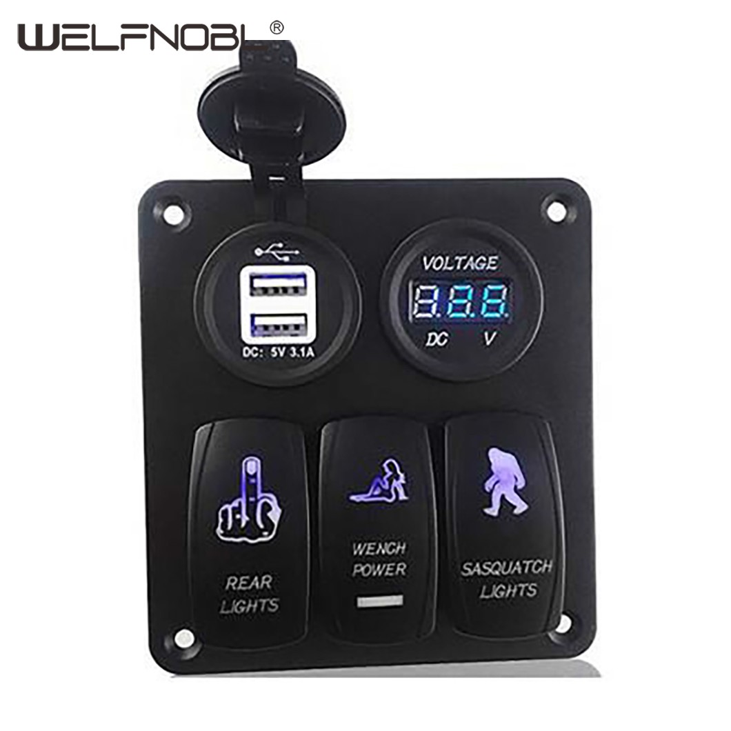 3 gang switch USB socket voltmeter panel