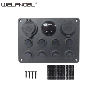 Waterproof 8 Gang Rocker Dual USB Charger Switch Panel