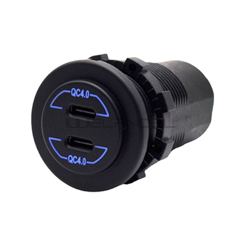 QC4.0 double PD socket with long body for cars
