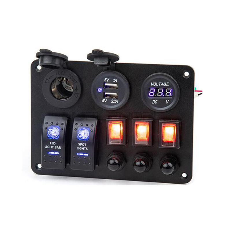 2 Gang Rocker Switch Panel with 3.1A USB Charger Voltmeter