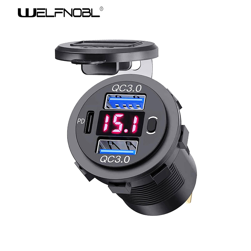Dual USB QC 3.0 PD USB C Car Charger with Voltmeter