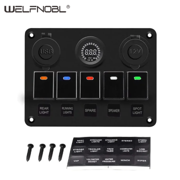 QC3.0 Type C Dual USB Charger 5 Gang Rocker Switch Panel