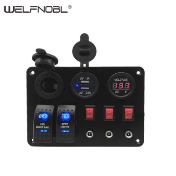 2 Gang Rocker Switch Panel with 3.1A USB Charger Voltmeter