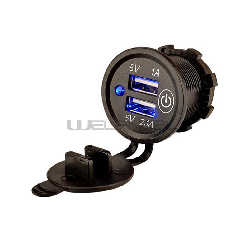 Double Ports Panel Mount 12V USB Charger Socket