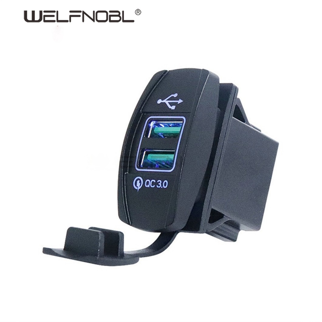 Double Power Rocker Switch Panel Mount Dual Port USB Car Charger Socket