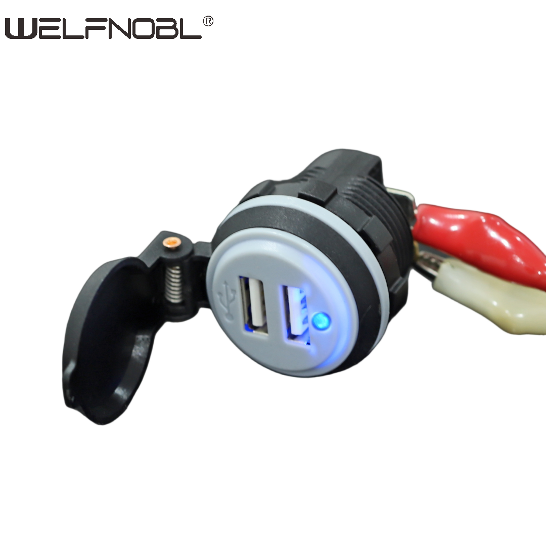 Dual USB socket with Spring cover for motorcycles