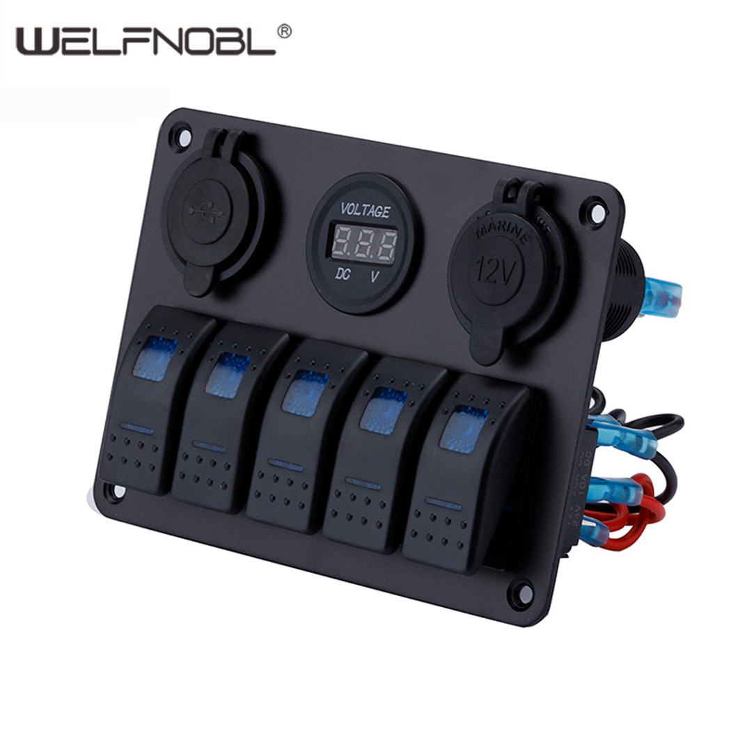 Aluminum 5 Gang Rocker Switch Panel