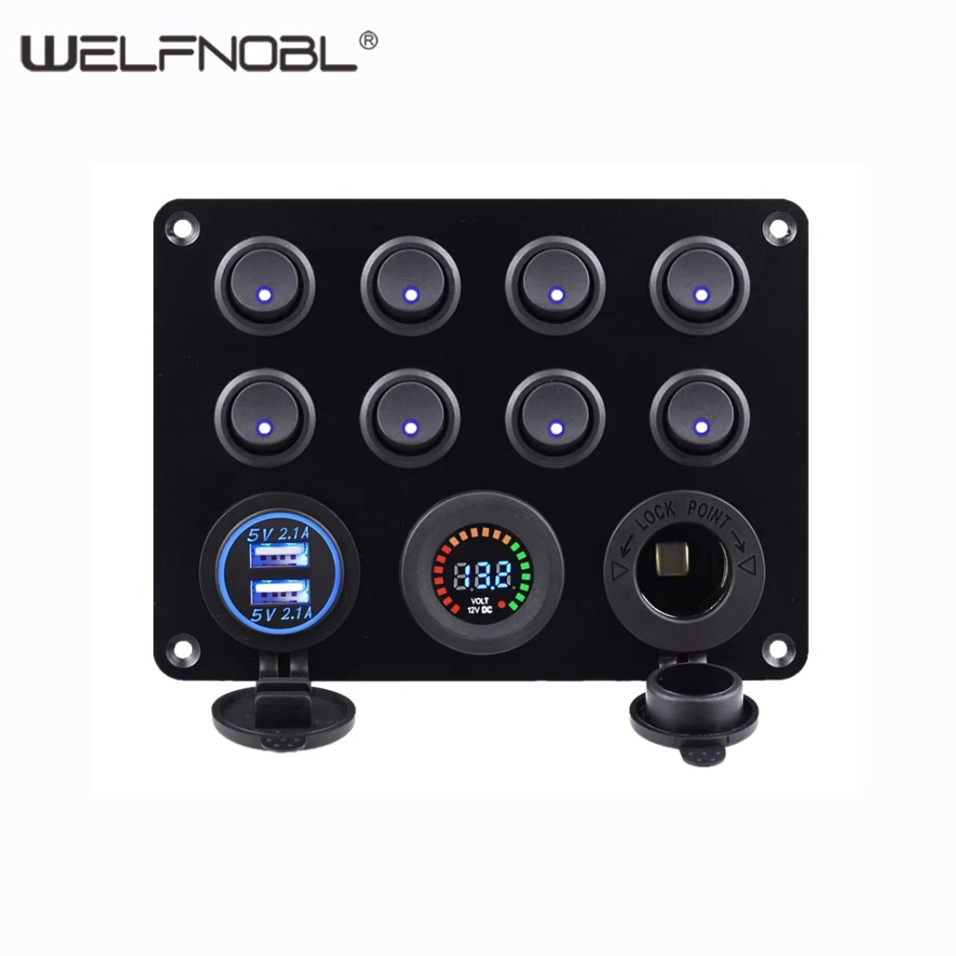 8 Gang Multi-Function Rocker Dual USB Charger Switch Panel