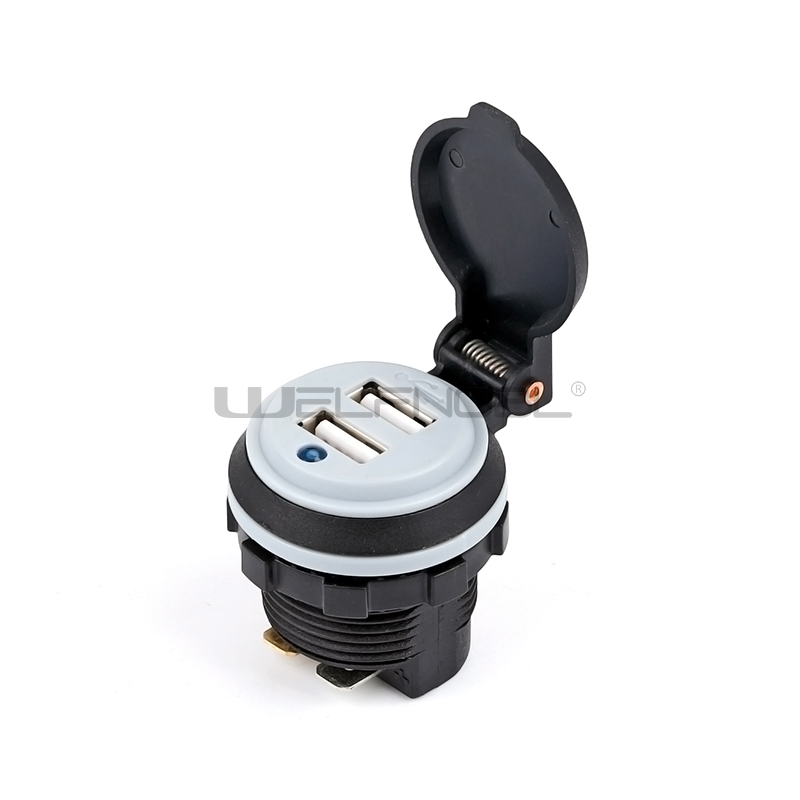 Dual USB socket with Spring cover for motorcycles