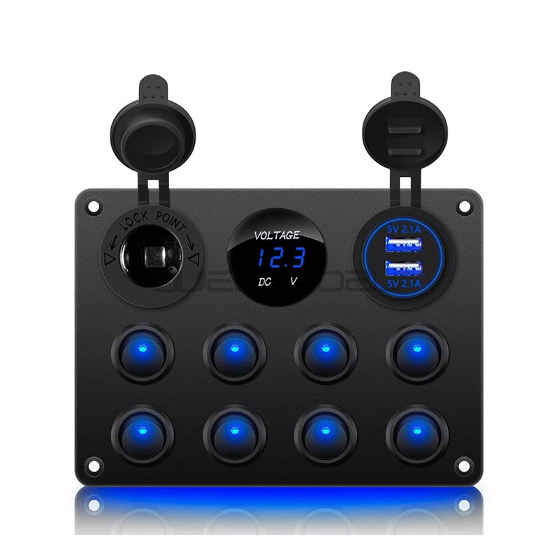 Waterproof 8 Gang Rocker Dual USB Charger Switch Panel