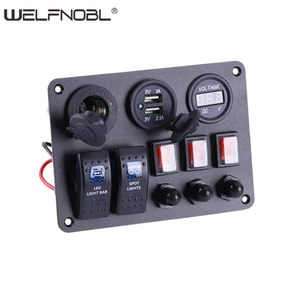 2 Gang Rocker Switch Panel with 3.1A USB Charger Voltmeter