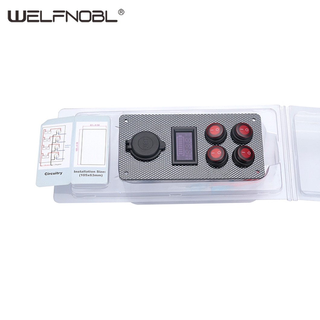 4-round Rocker Switch Mini Square Voltmeter Dual USB Car Charging