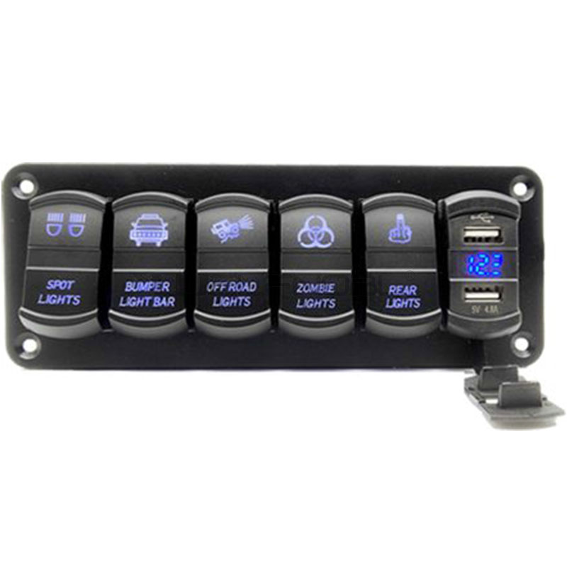 Dual USB Slot Socket 6 Gang Rocker Switch Panel