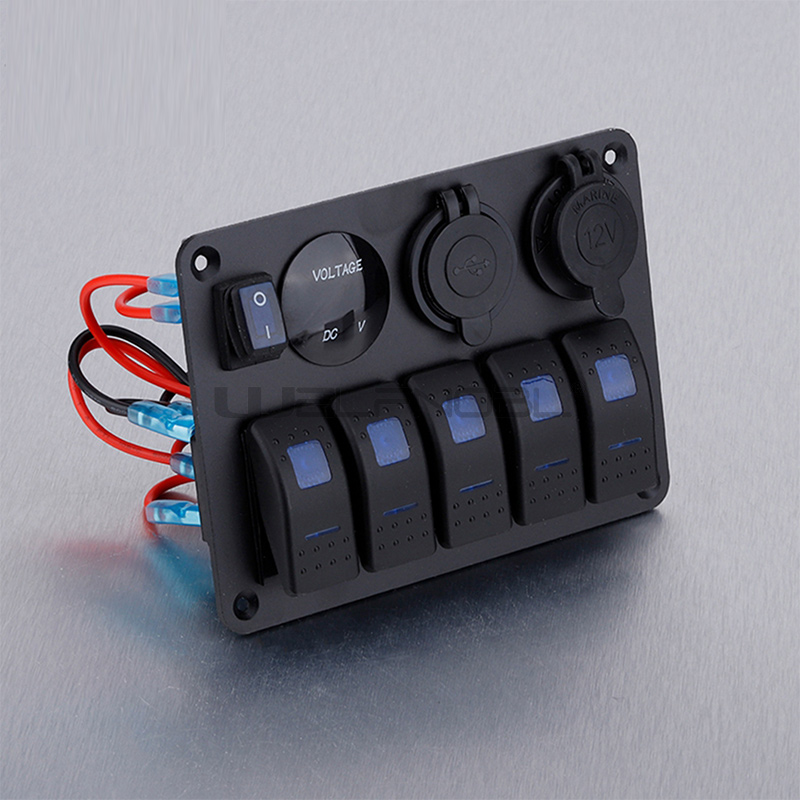 5 Ports On Off LED Light Toggle Waterproof Marine Rocker Switch Panel
