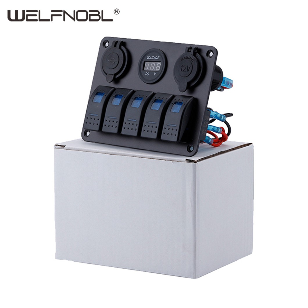 IB-P805 12V 24V DC Aluminum 5 Gang Rocker Switch Panel
