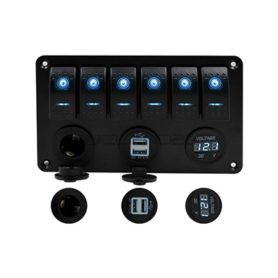 6 Gang Rocker Switch Panel Power Socke