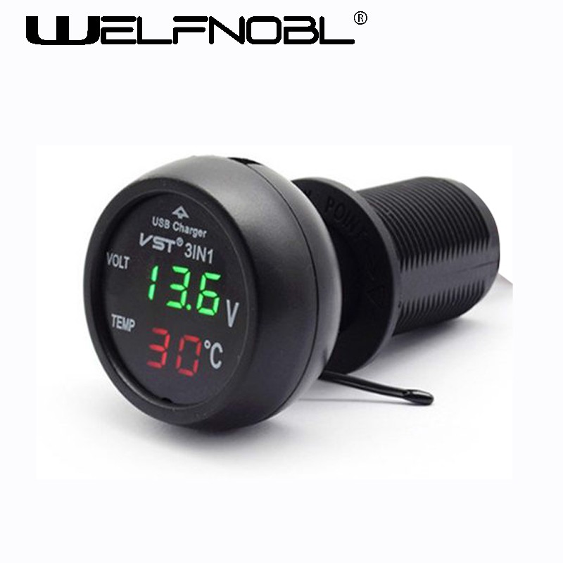 Temperature and Voltage Meters Dual Display Male plug