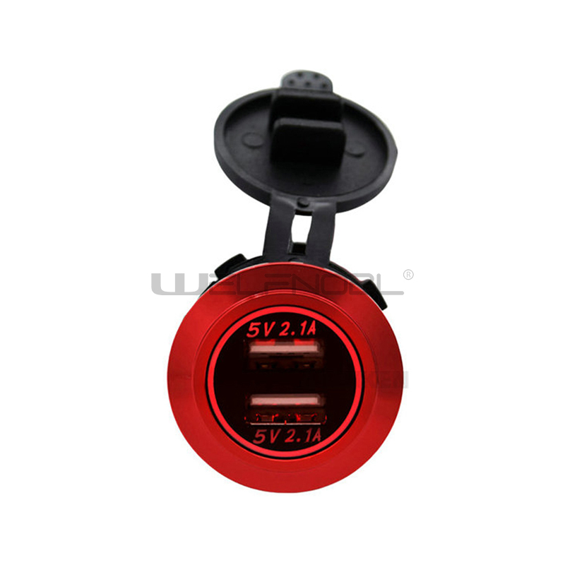 4.2A/QC3.0 dual USB socket aluminum alloy