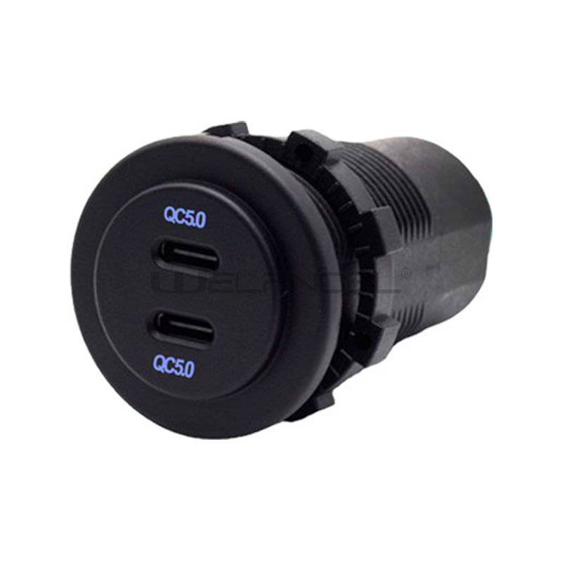 QC5.0 double PD socket with long body for cars