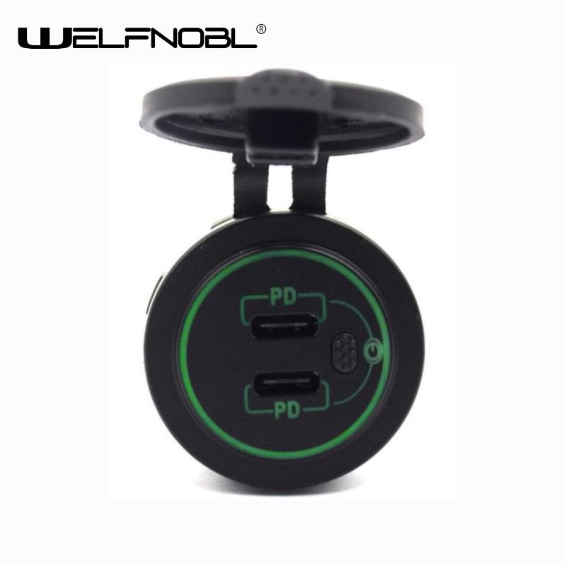 Dual PD car charger socket with  Switch for motorcycle