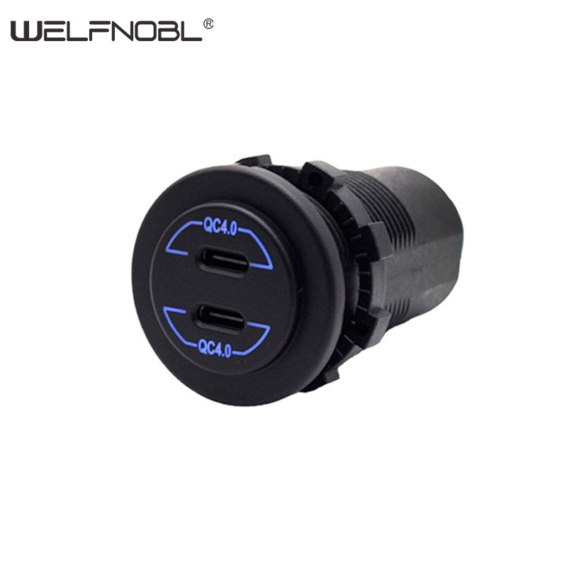 QC4.0 double PD socket with long body for cars