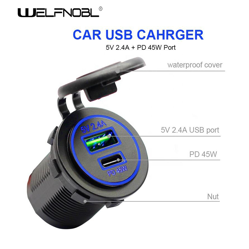 2.4A USB Type C 45W PD Car Charger