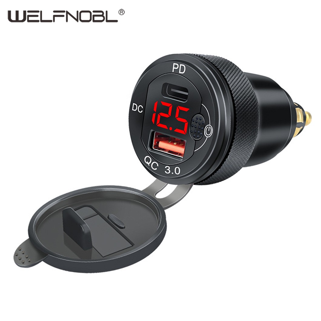 Motorcycle USB-C & USB-A Charger - QC3.0 & PD Fast Charge, Waterproof