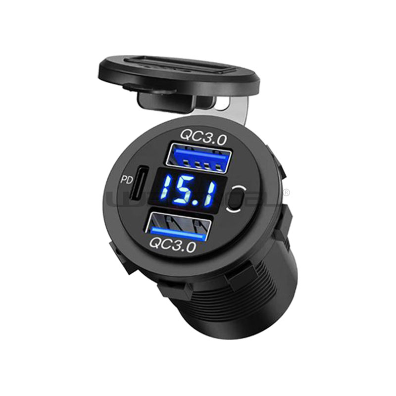 Dual USB QC 3.0 PD USB C Car Charger with Voltmeter