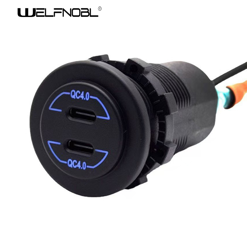 QC4.0 double PD socket with long body for cars