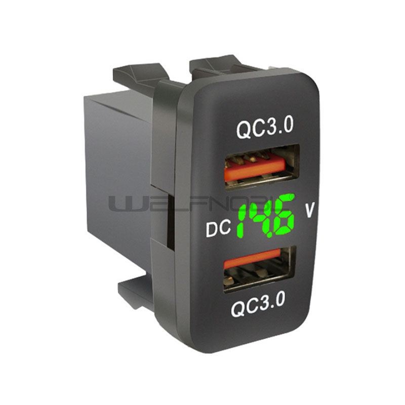 Dual QC3.0 USB Charger with built-in voltmeter for Toyota car