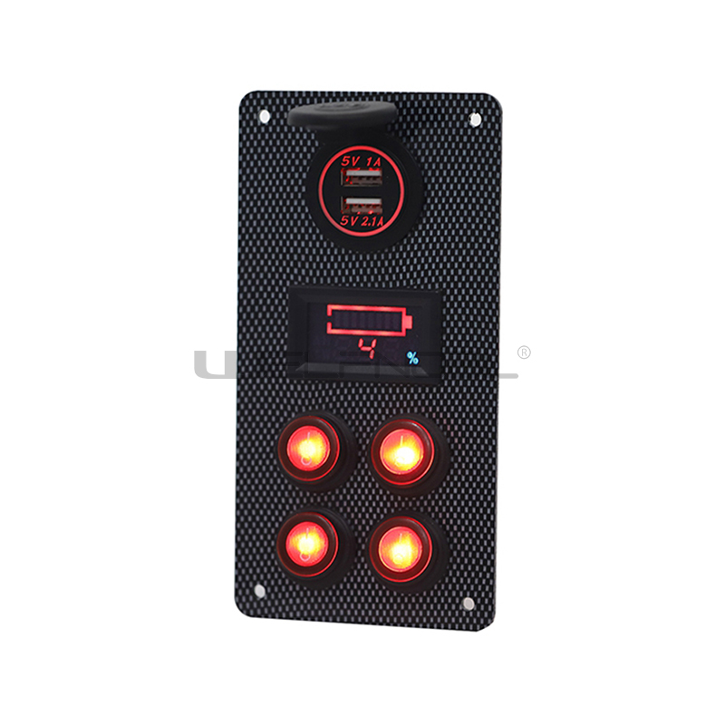 4-round Rocker Switch Mini Square Voltmeter Dual USB Car Charging