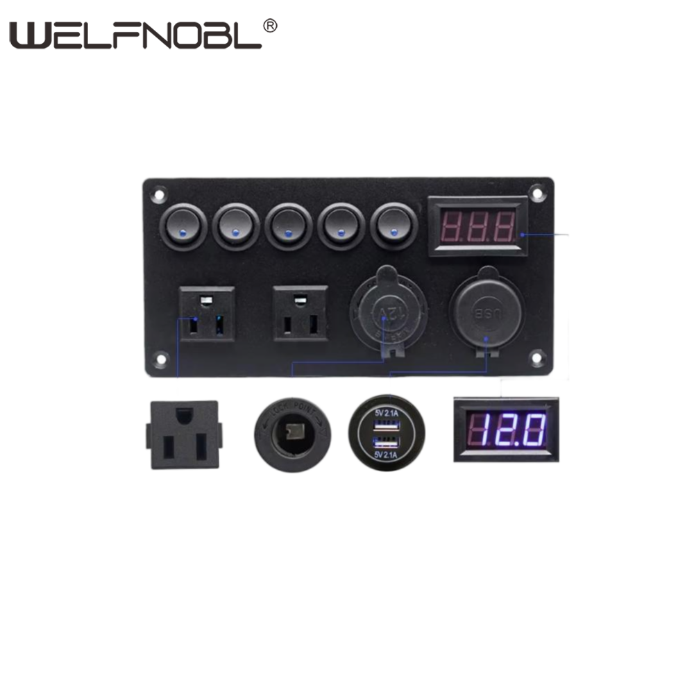 2 Gang Rocker Switch Panel with 3.1A USB Charger Voltmeter