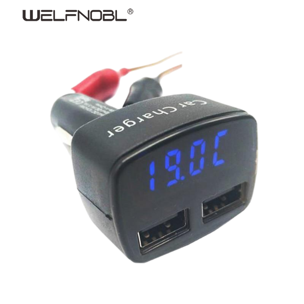 Dual USB Voltmeter Charger, Square, Flush Mount, LED Display