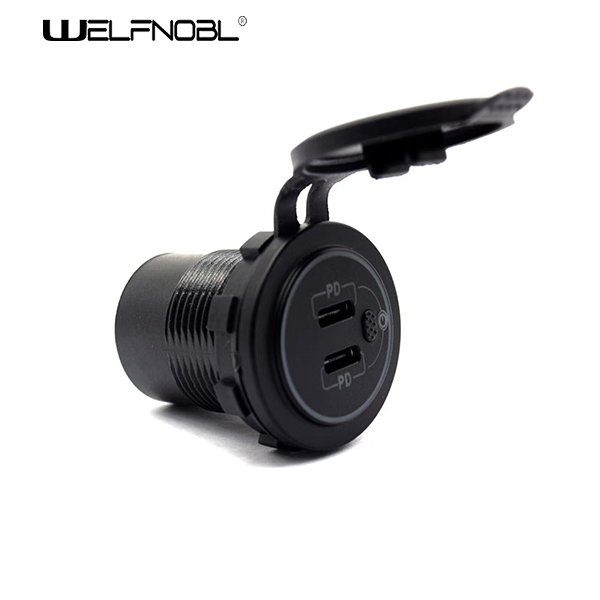 Dual PD car charger socket with  Switch for motorcycle