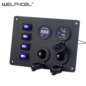 4 Gang Rocker Switch Panel with Dual USB Slot Socket